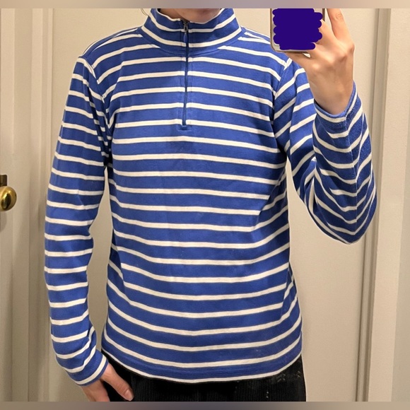 L.L. Bean Blue and White Striped Quarter-Zip Women’s Size M - Picture 5 of 7